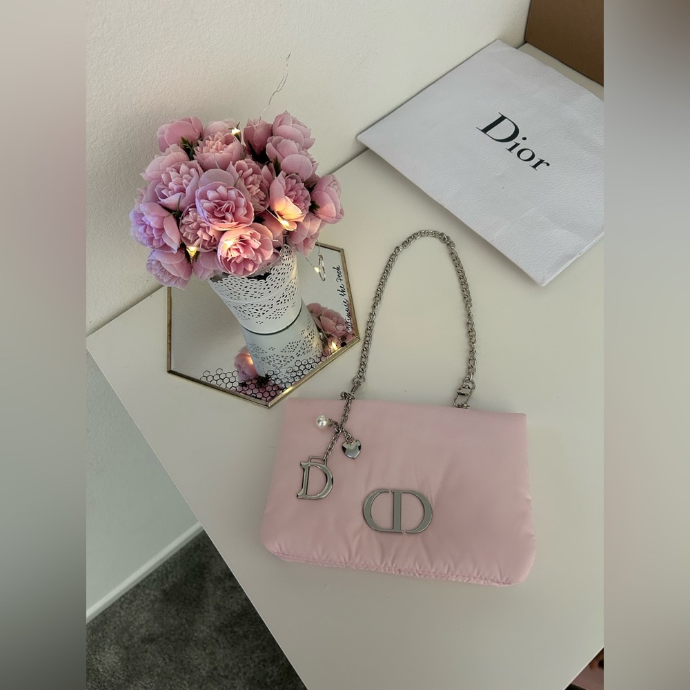 Dior Blush Pink Bag Trousse with Silver Chain